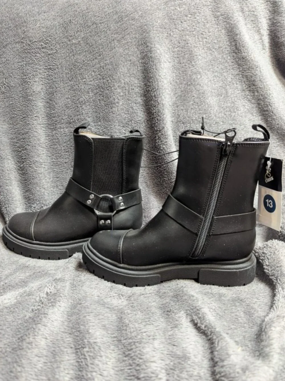 NWT Art Class Kids' Crosby Harness Moto Boots Black Size 13
